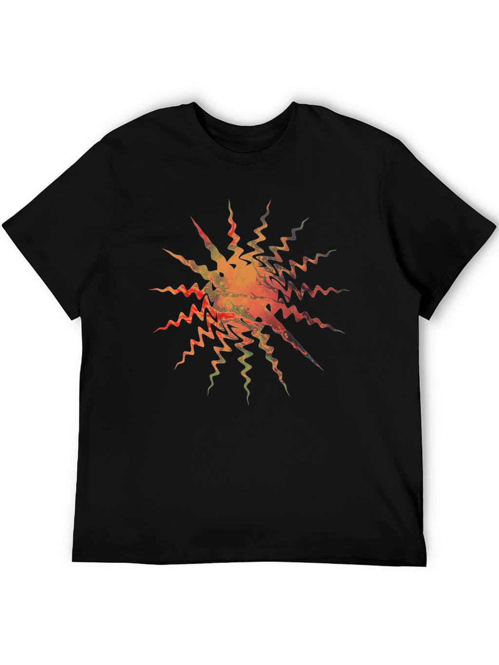 Abstract Zigzag Sunburst Black T-Shirt