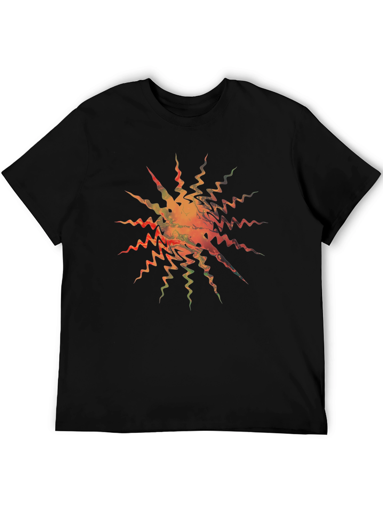 Abstract Zigzag Sunburst Black T-Shirt