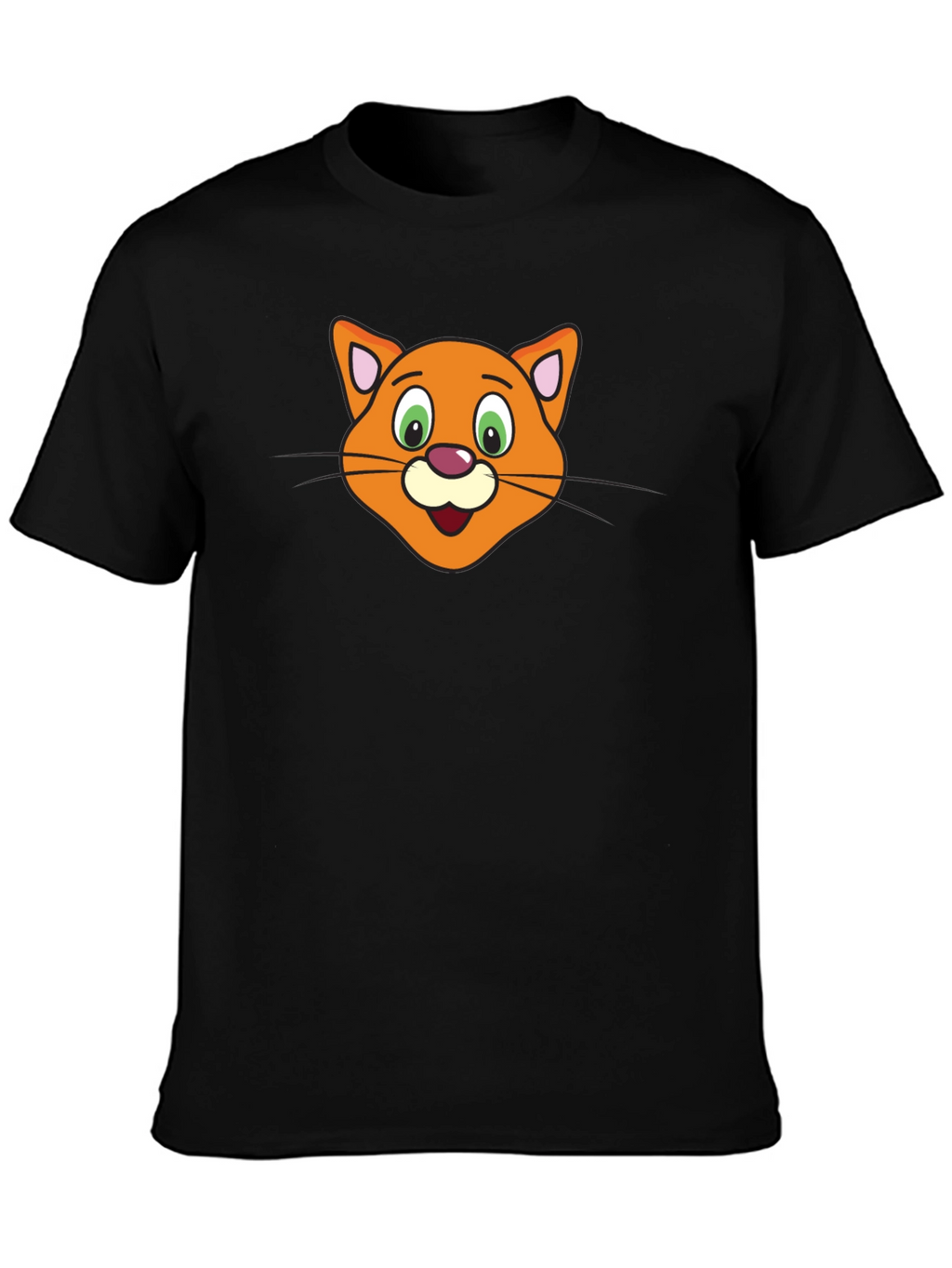 Cartoon Cat Face Black T-Shirt