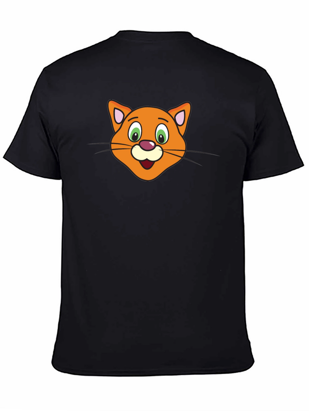 Cartoon Cat Face Black T-Shirt