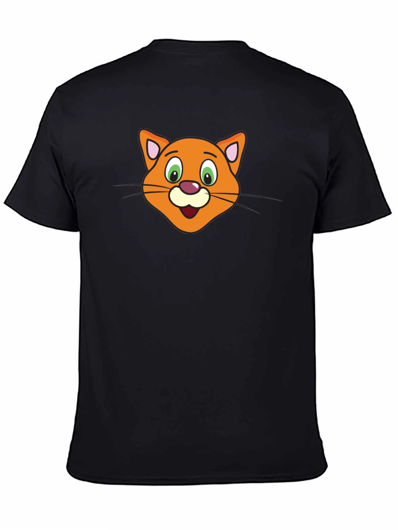Cartoon Cat Face Black T-Shirt