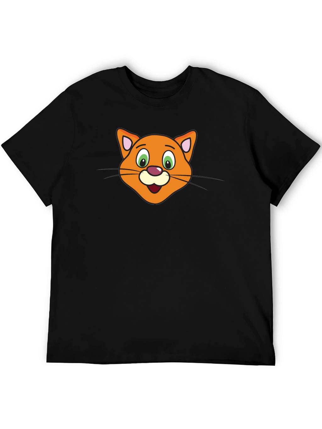 Cartoon Cat Face Black T-Shirt