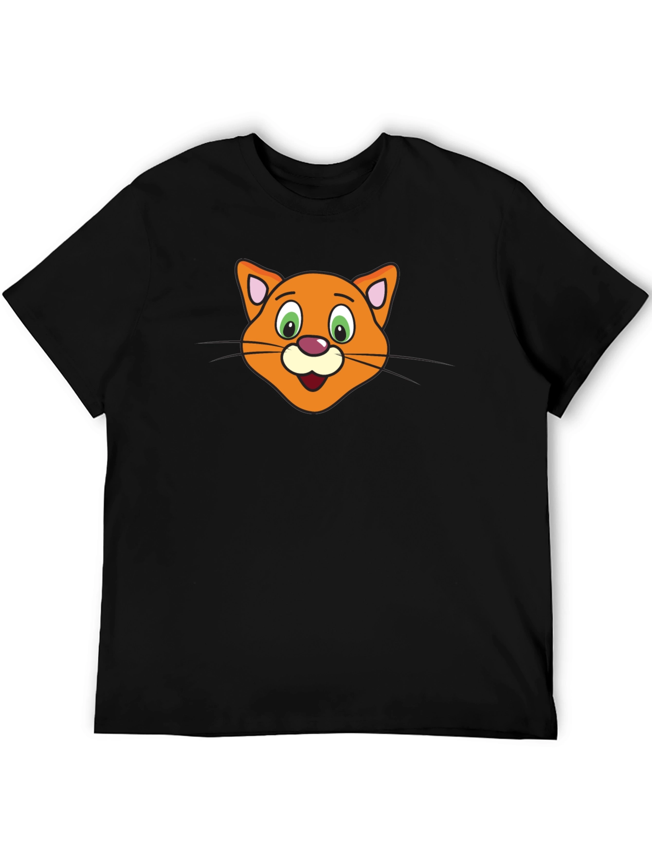 Cartoon Cat Face Black T-Shirt