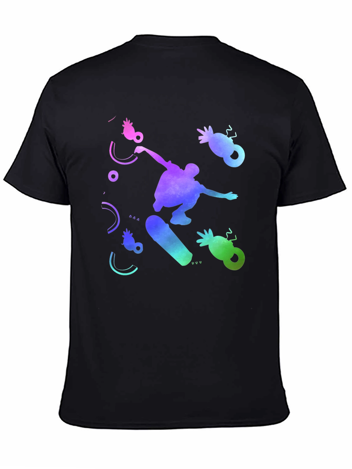 Skateboarding T-Shirt - Black Cotton Tee with Colorful Design