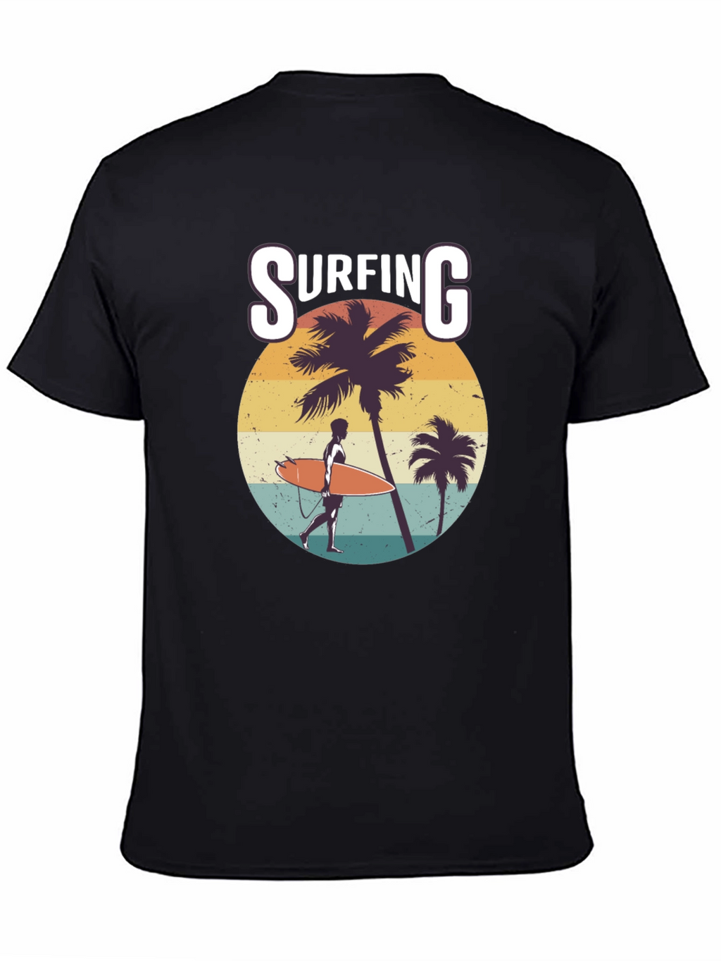 Surfing Graphic Print Black T-Shirt