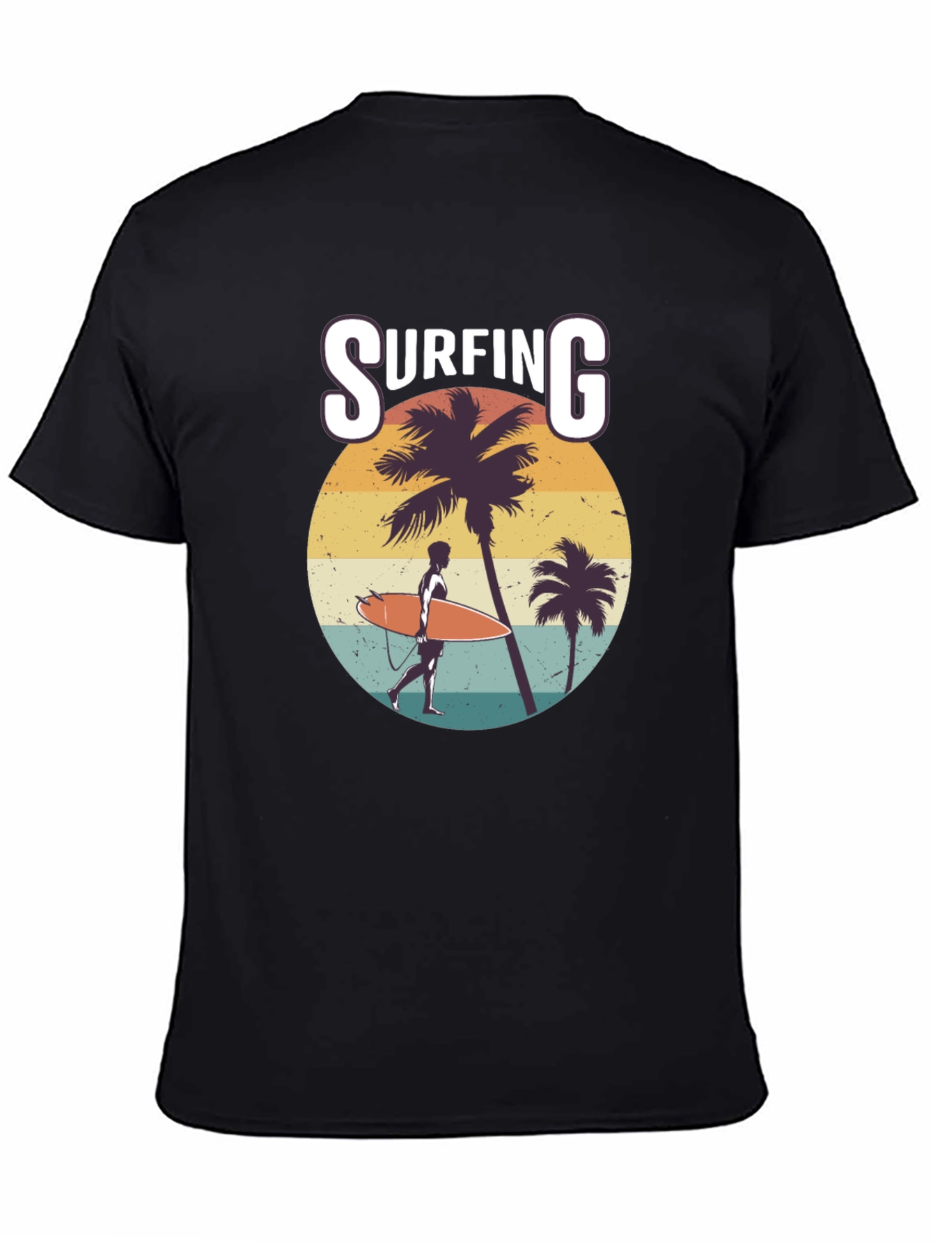 Surfing Graphic Print Black T-Shirt