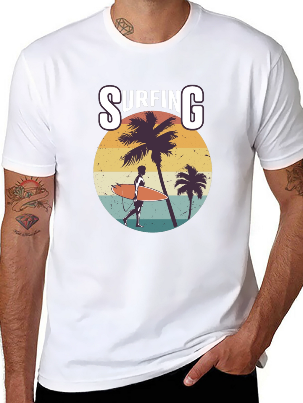 Surfing Graphic Print Black T-Shirt