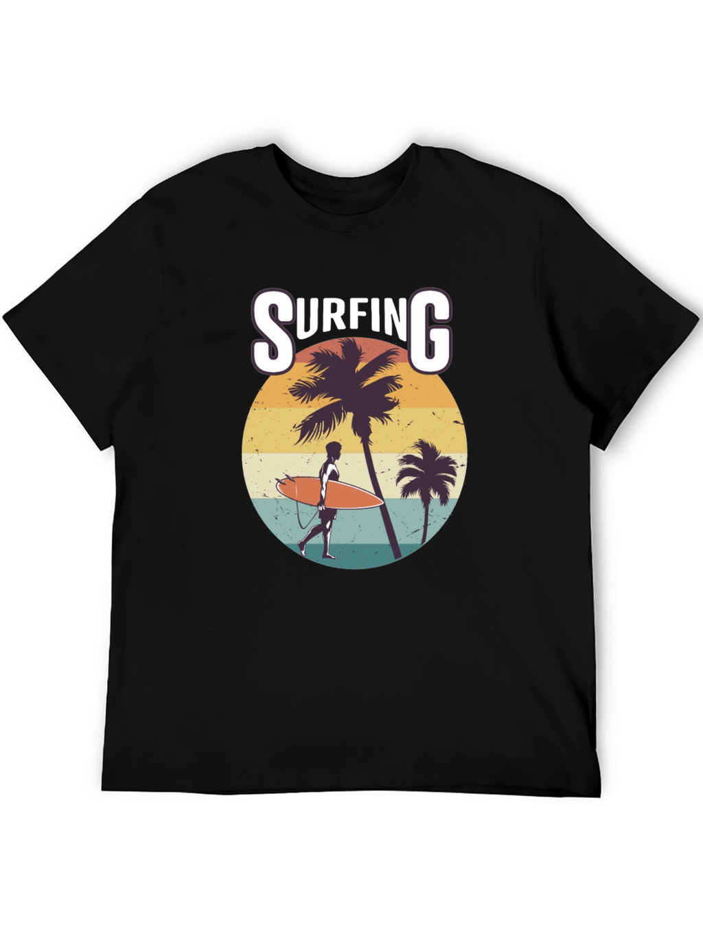 Surfing Graphic Print Black T-Shirt
