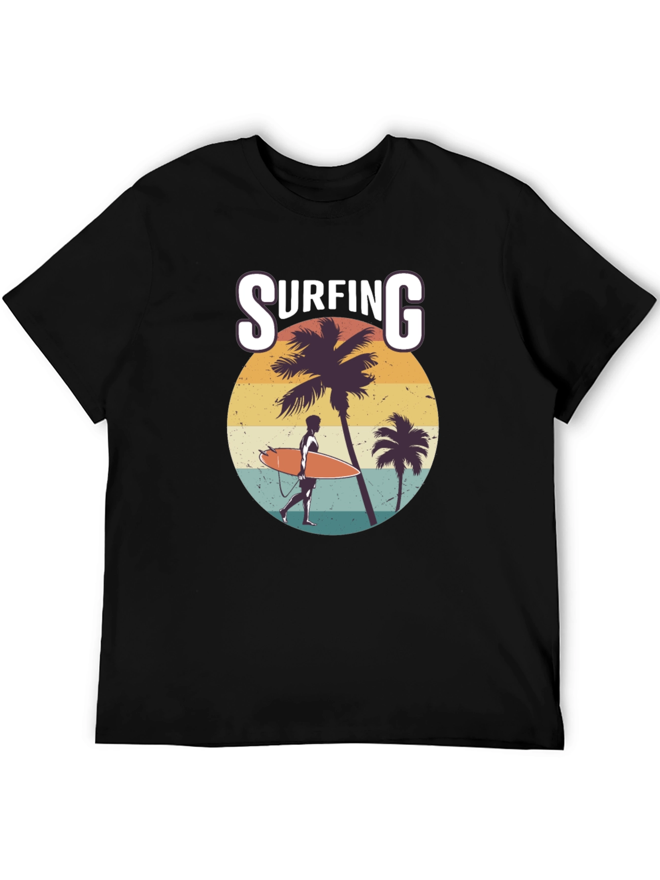 Surfing Graphic Print Black T-Shirt