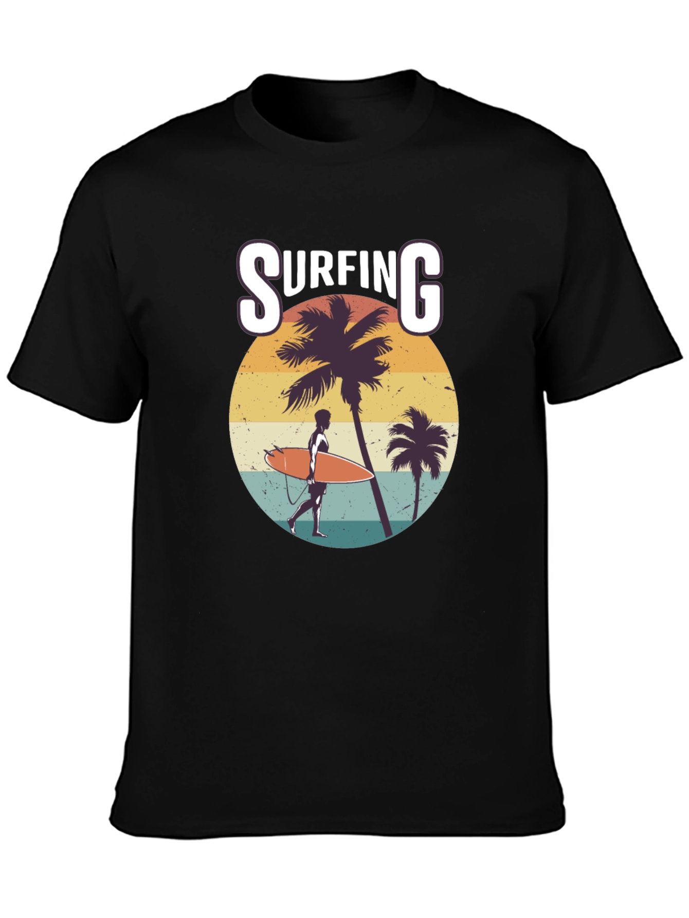 Surfing Graphic Print Black T-Shirt