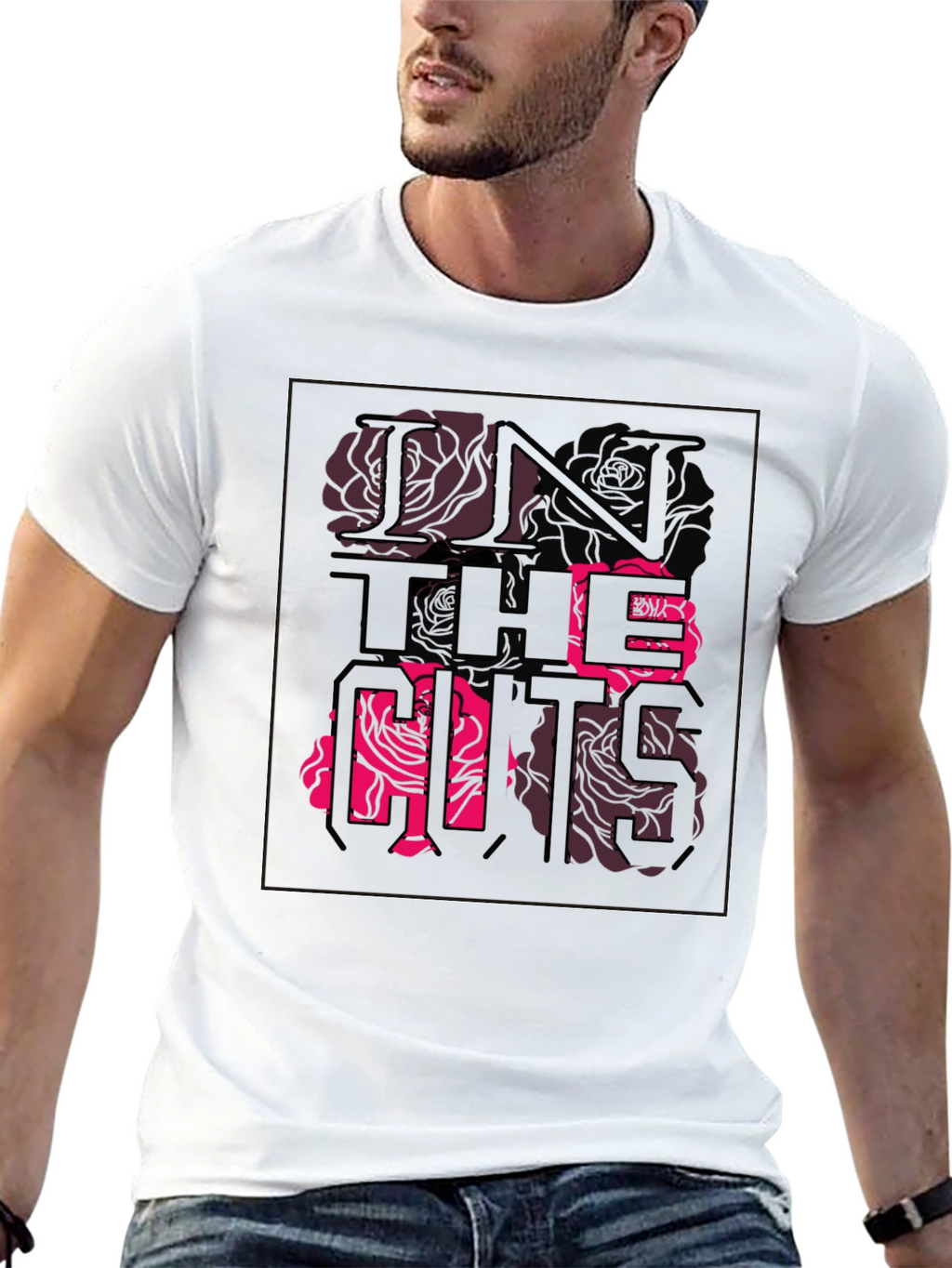 Stylish Black Graphic Tee - Rose Text Design