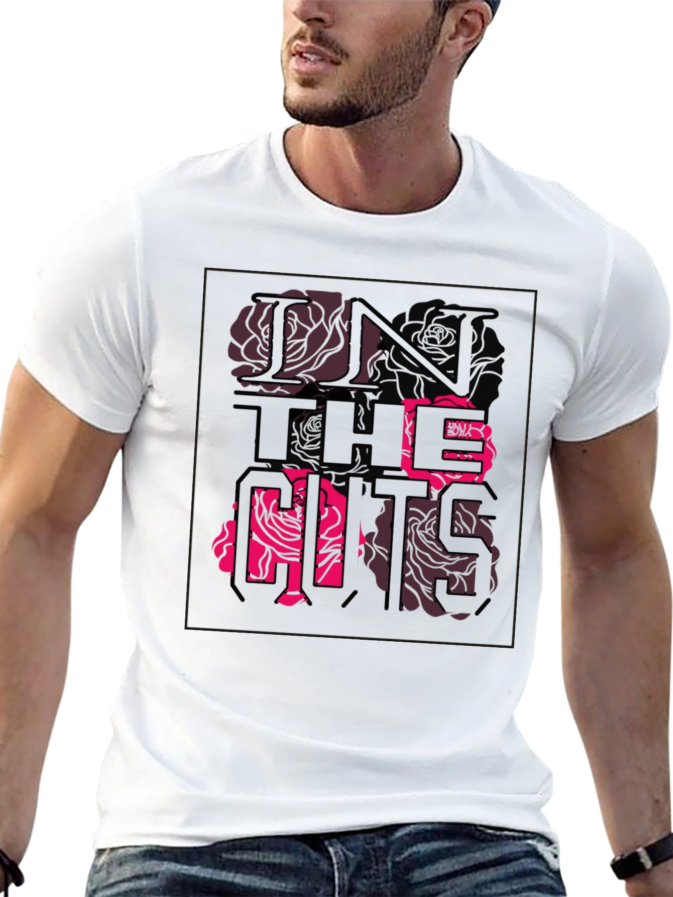 Stylish Black Graphic Tee - Rose Text Design