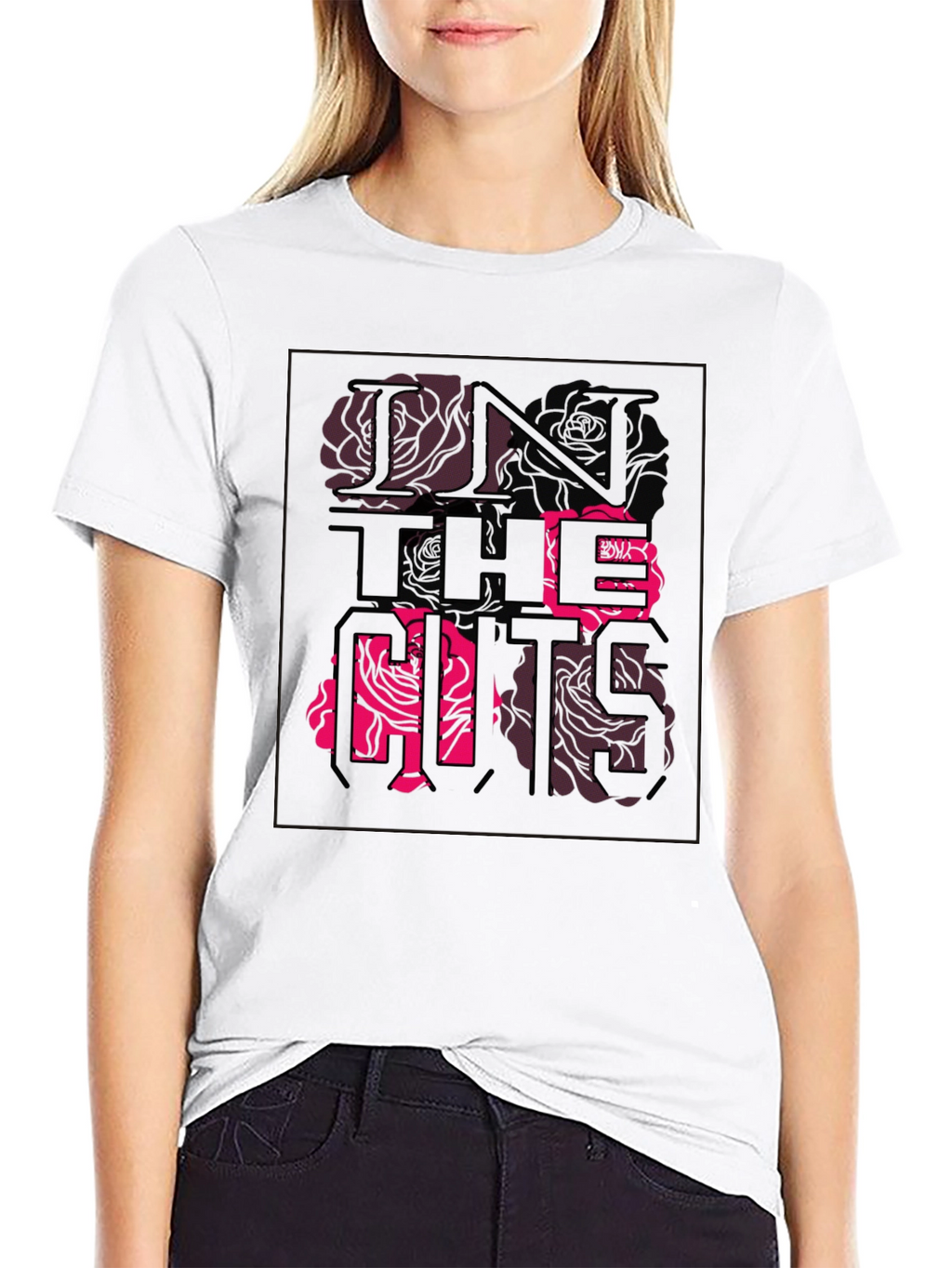 Stylish Black Graphic Tee - Rose Text Design