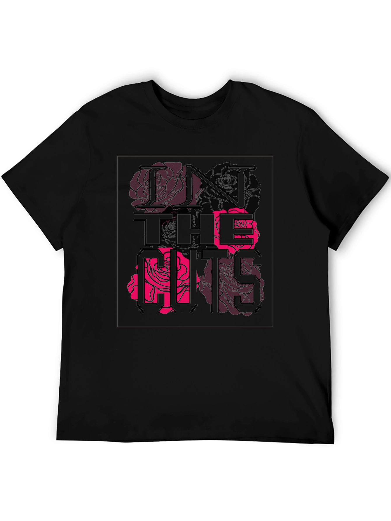 Stylish Black Graphic Tee - Rose Text Design