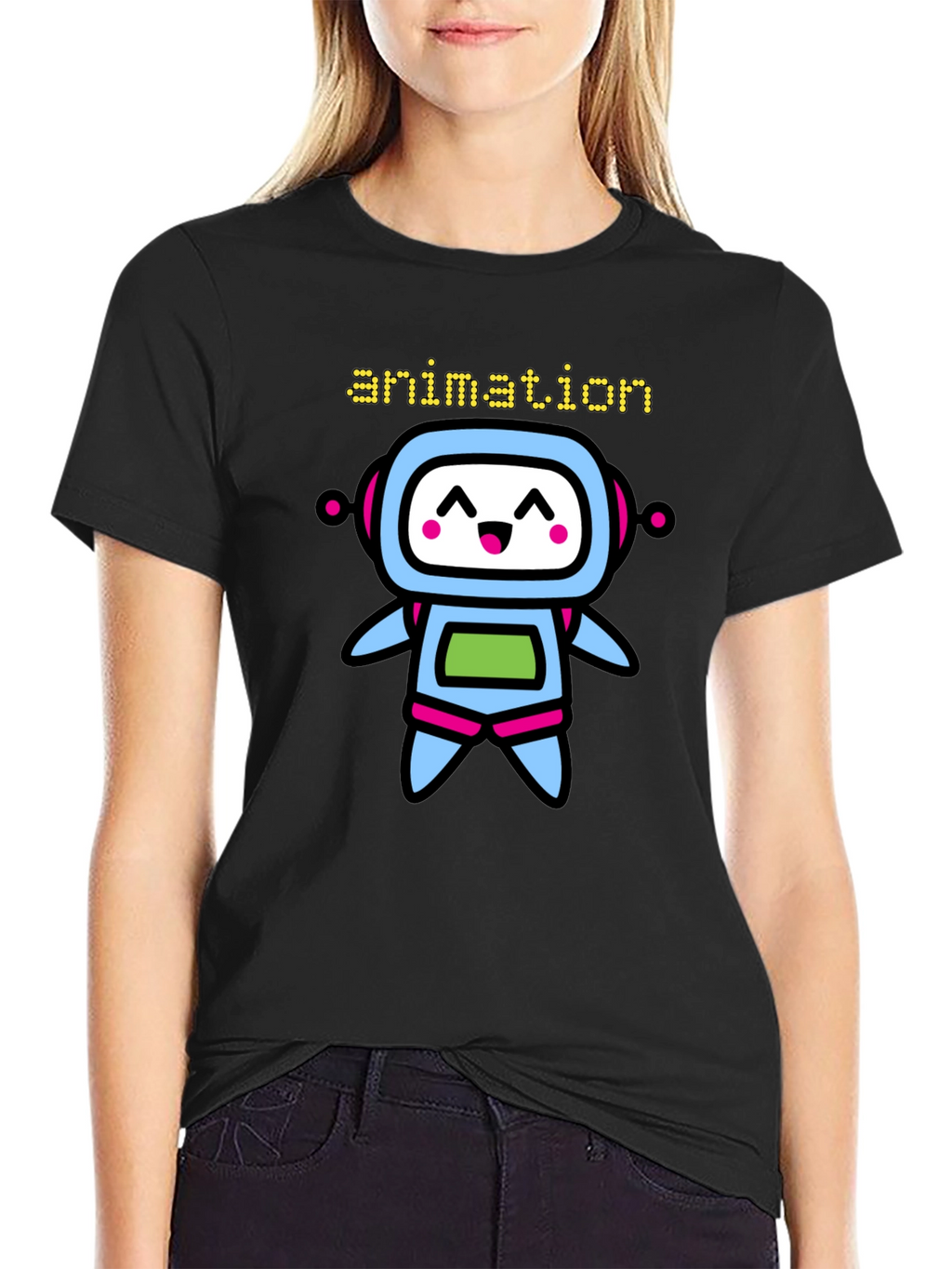 Animation Robot Graphic Black T-Shirt