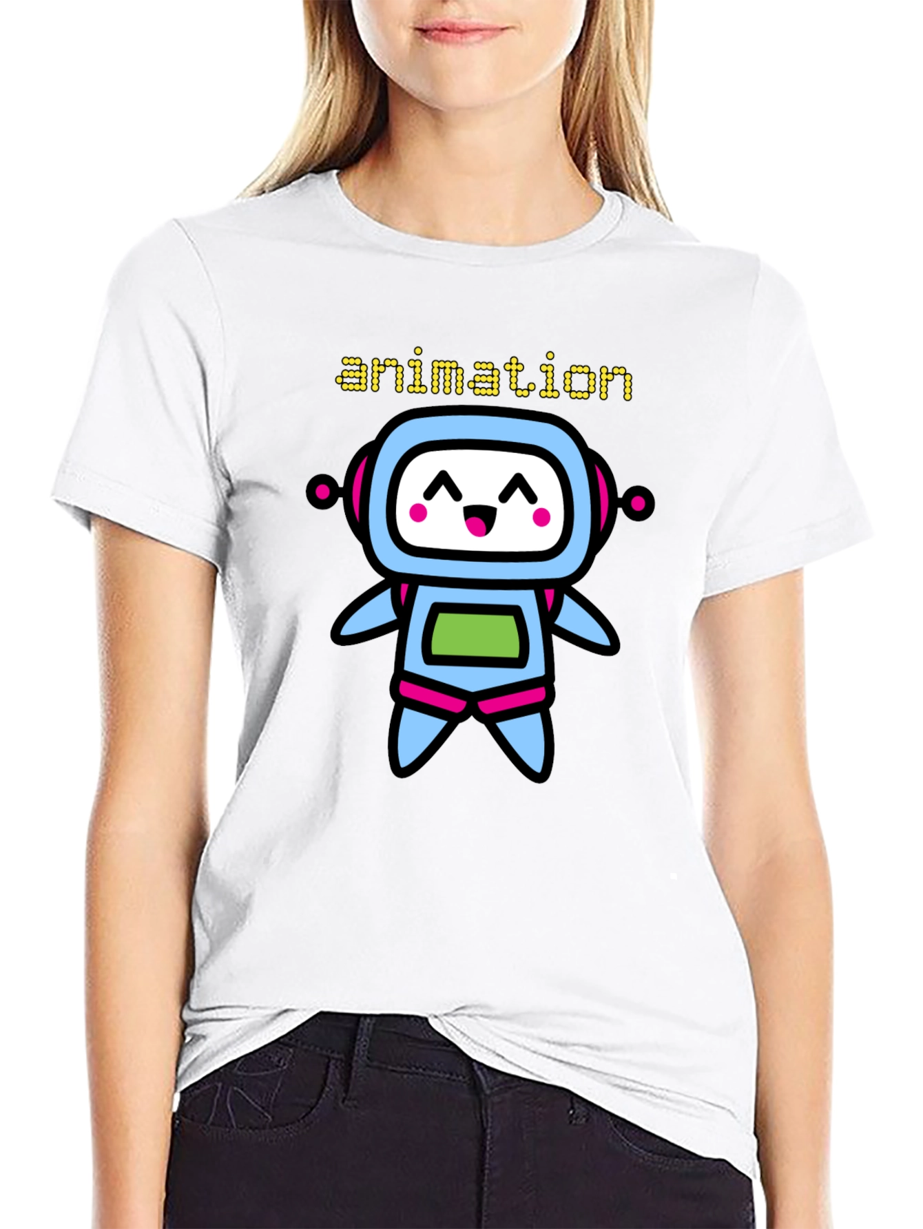 Animation Robot Graphic Black T-Shirt