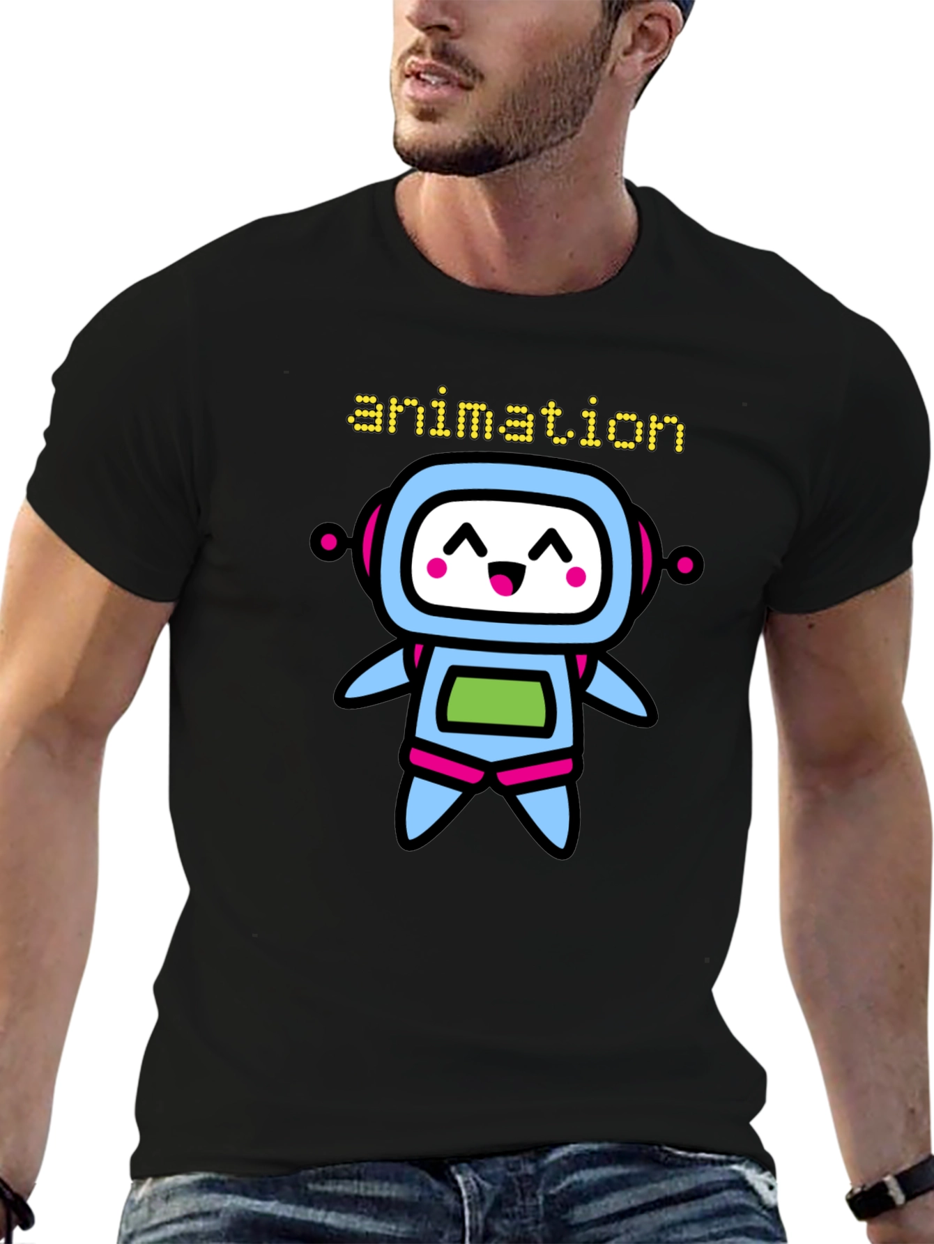 Animation Robot Graphic Black T-Shirt