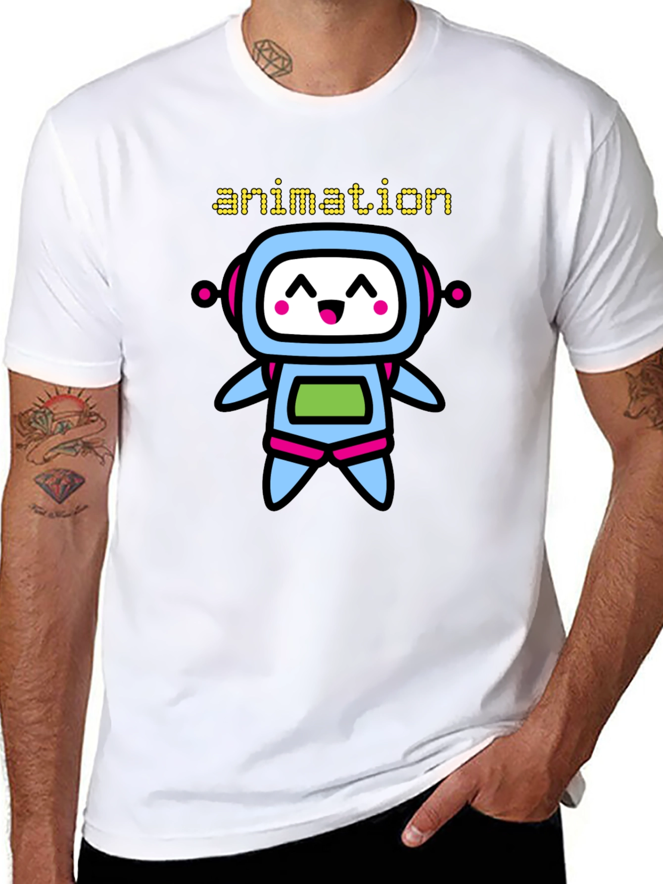 Animation Robot Graphic Black T-Shirt