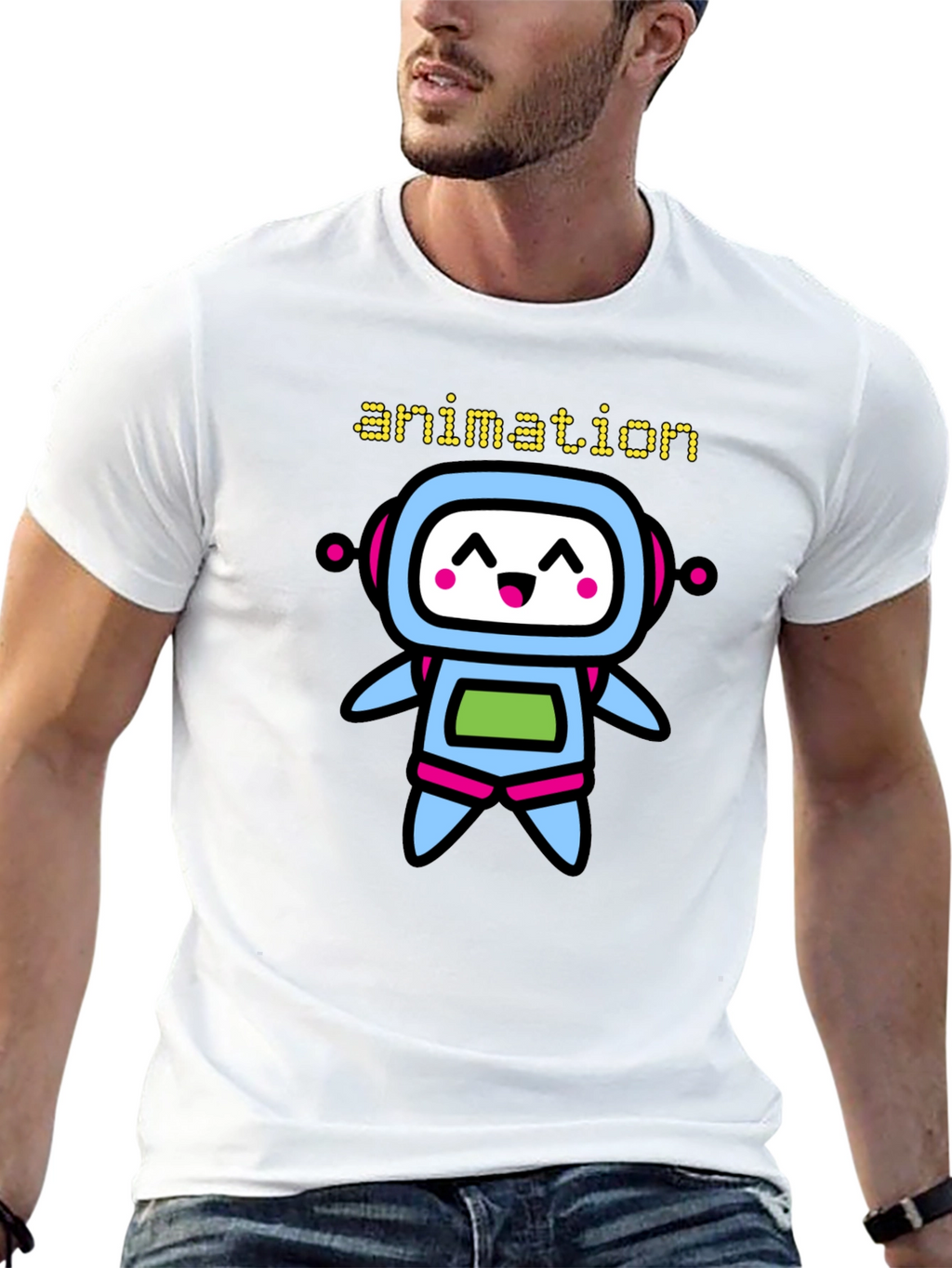 Animation Robot Graphic Black T-Shirt