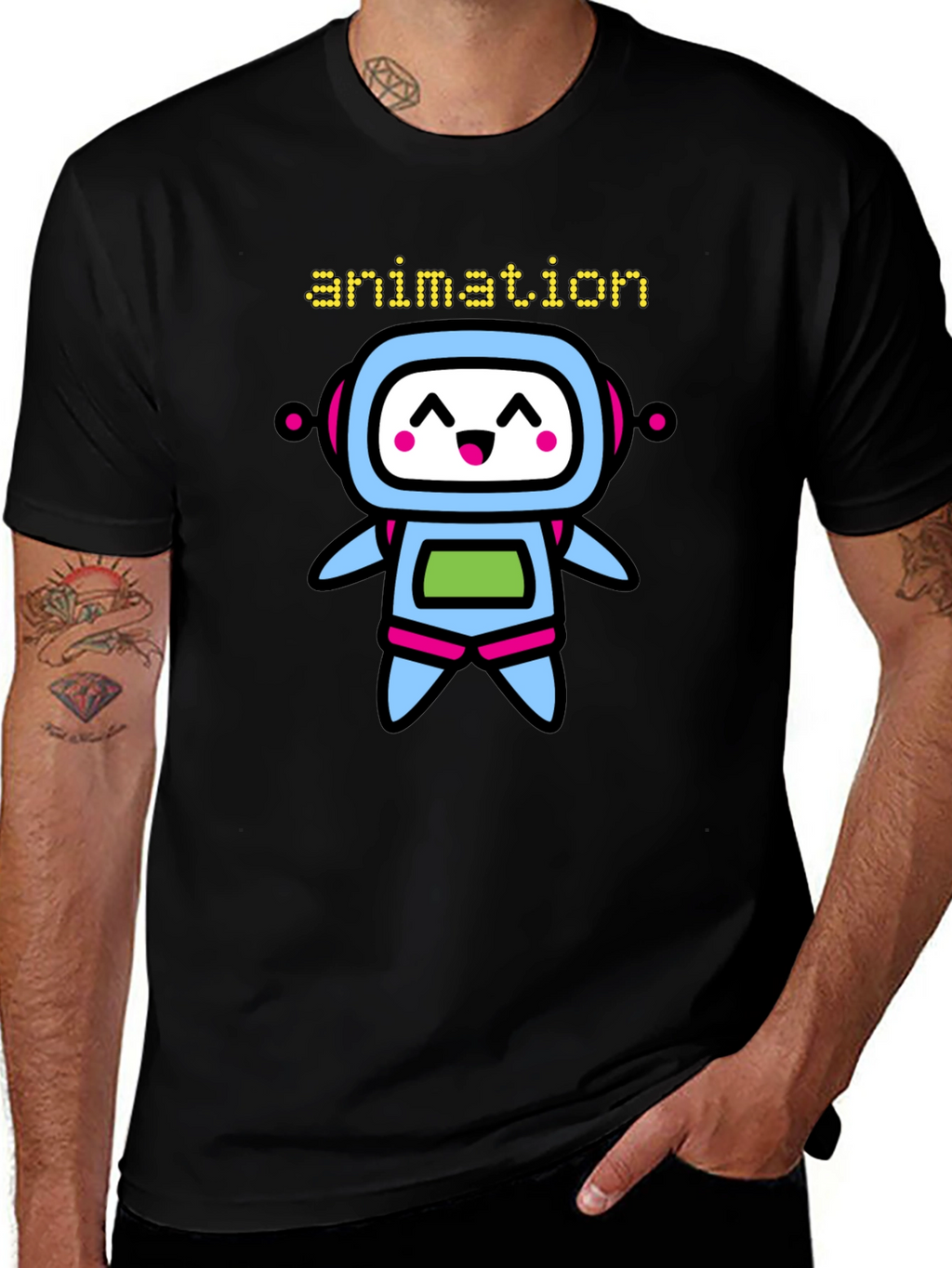 Animation Robot Graphic Black T-Shirt