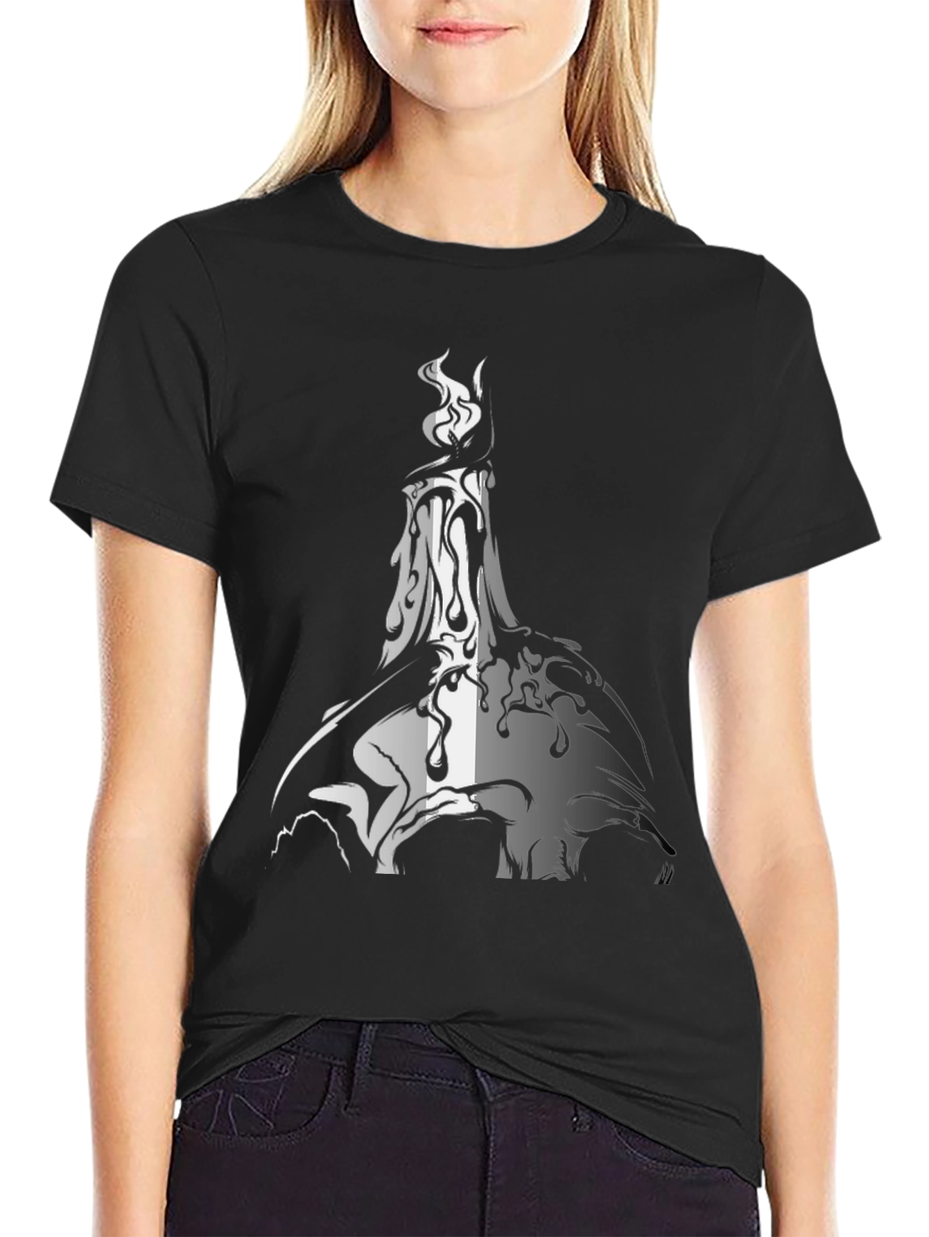 Melting Candle Graphic Print Black T-Shirt