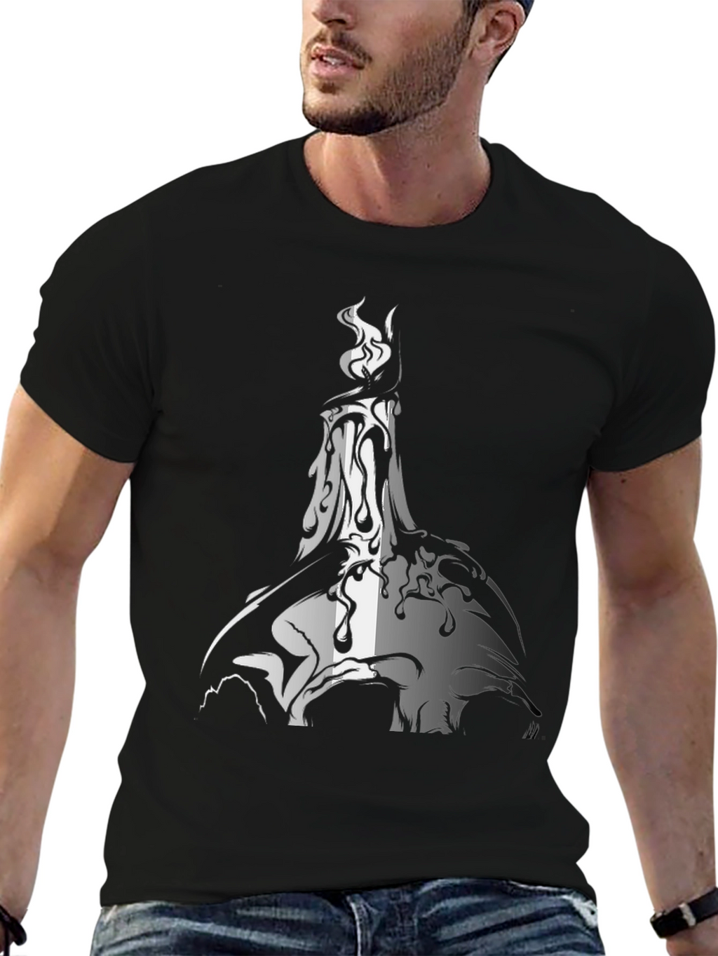Melting Candle Graphic Print Black T-Shirt