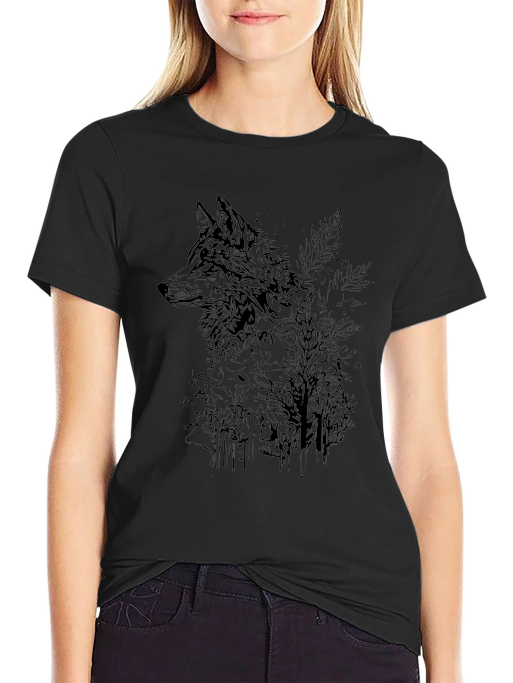 Mens Black Graphic Tee - Wolf & Woods Design