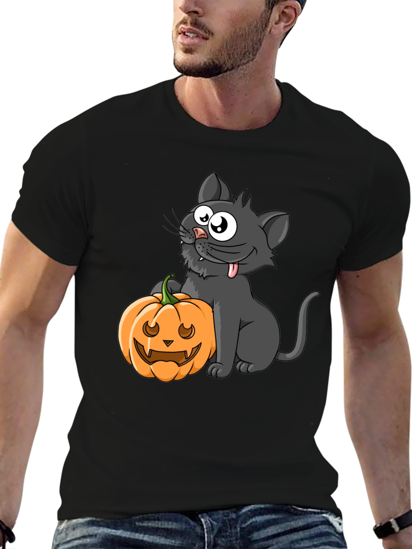 Halloween Cat & Pumpkin Graphic Tee