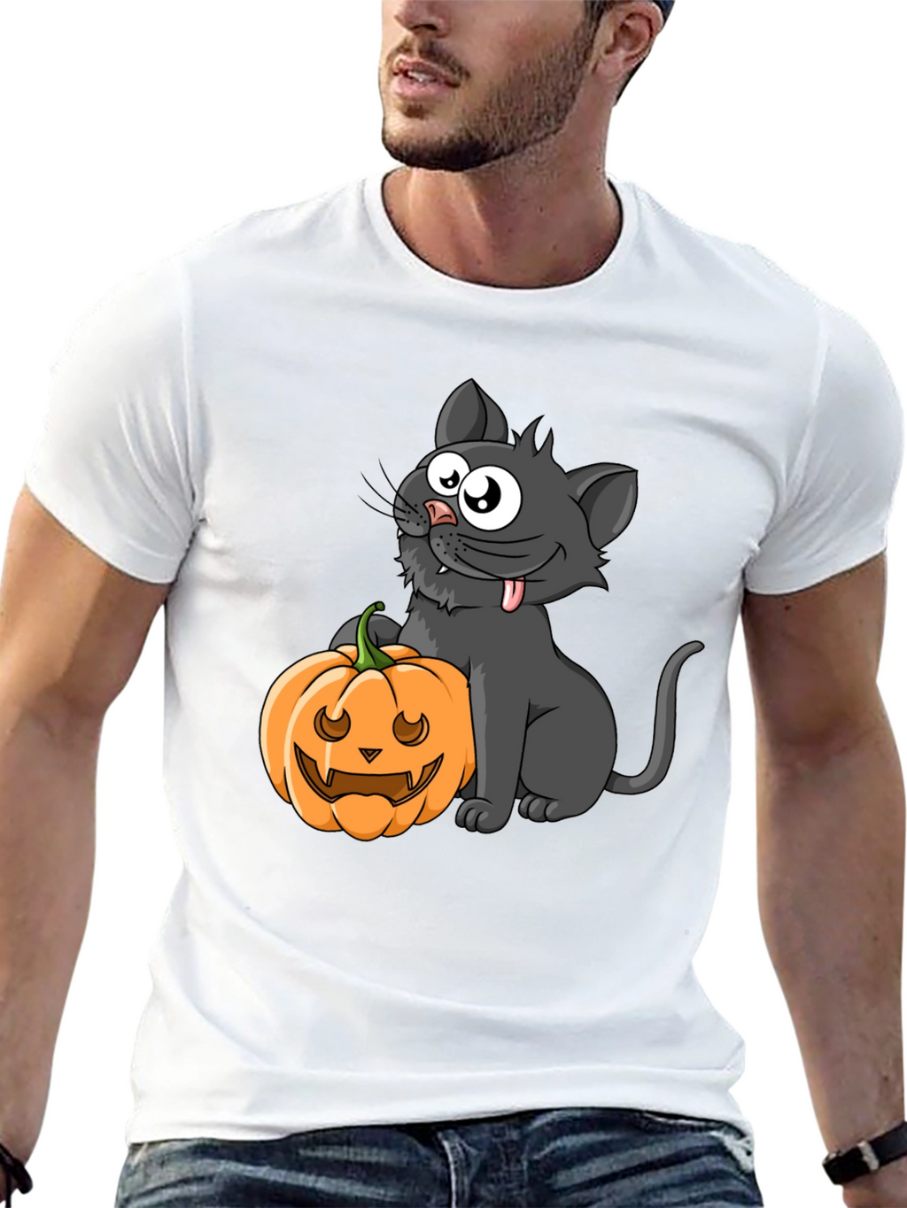 Halloween Cat & Pumpkin Graphic Tee