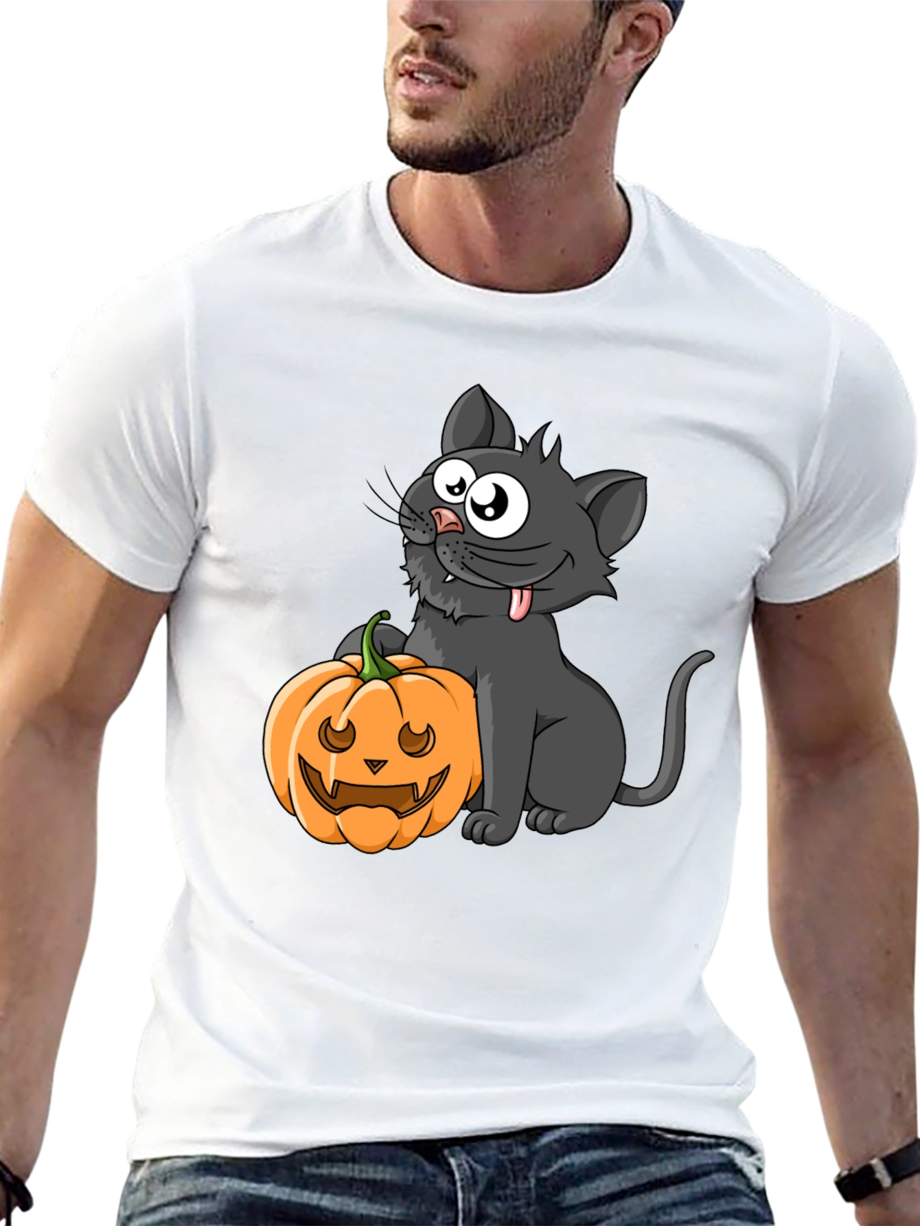Halloween Cat & Pumpkin Graphic Tee