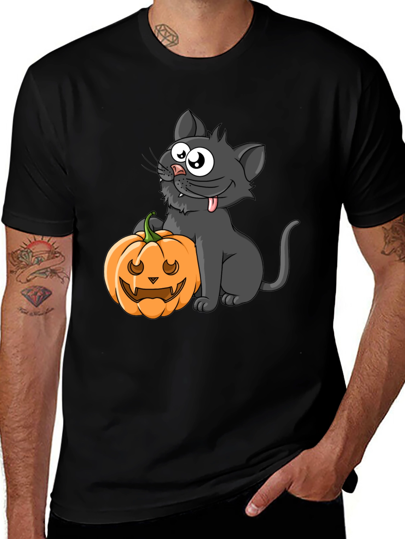 Halloween Cat & Pumpkin Graphic Tee