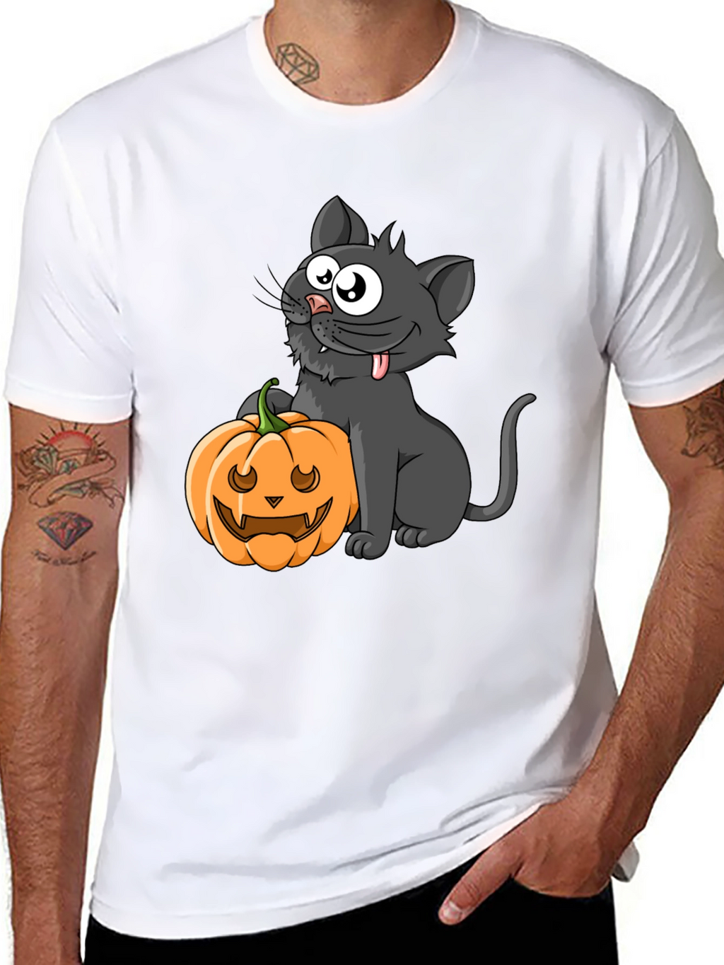 Halloween Cat & Pumpkin Graphic Tee