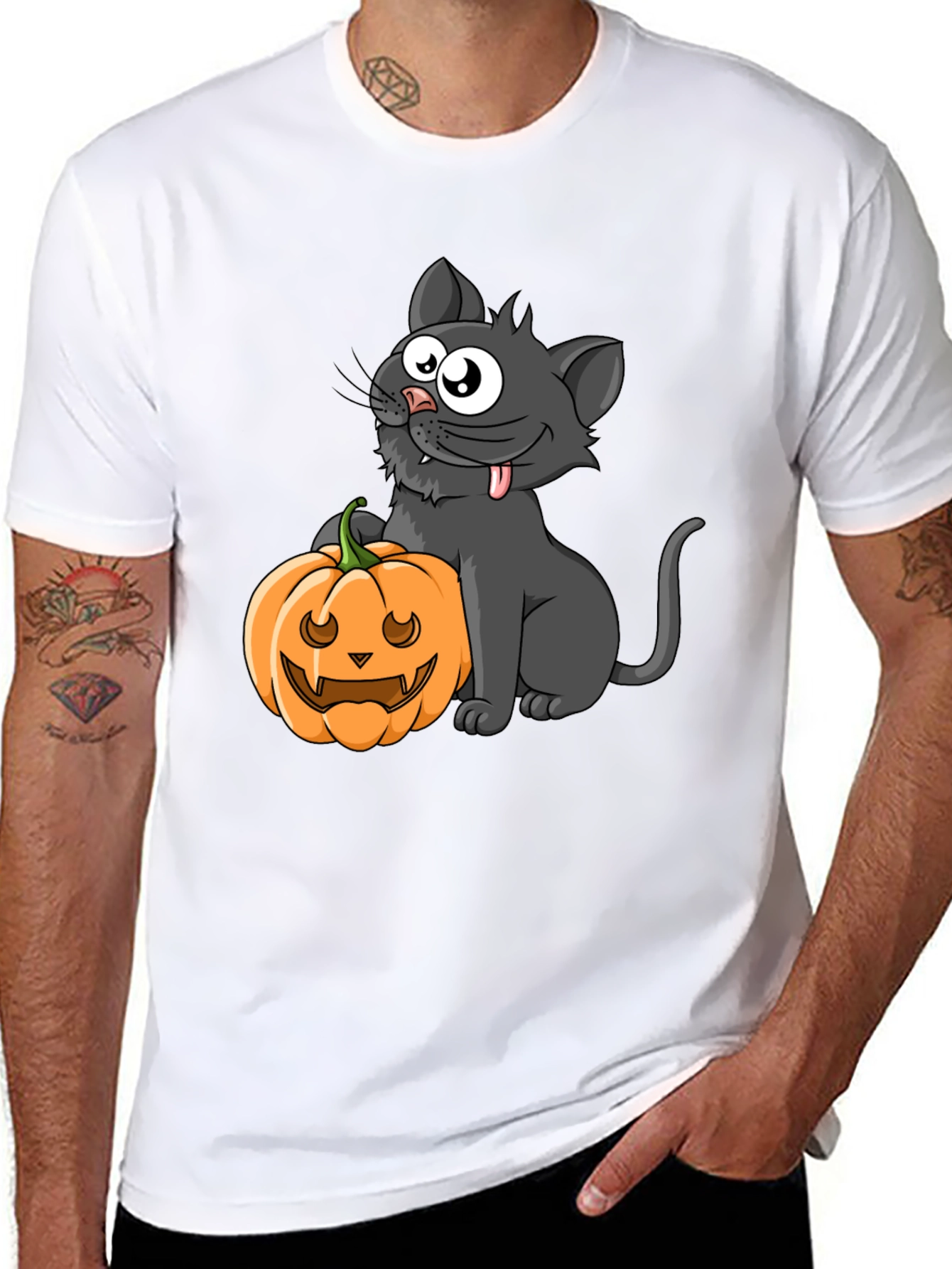 Halloween Cat & Pumpkin Graphic Tee