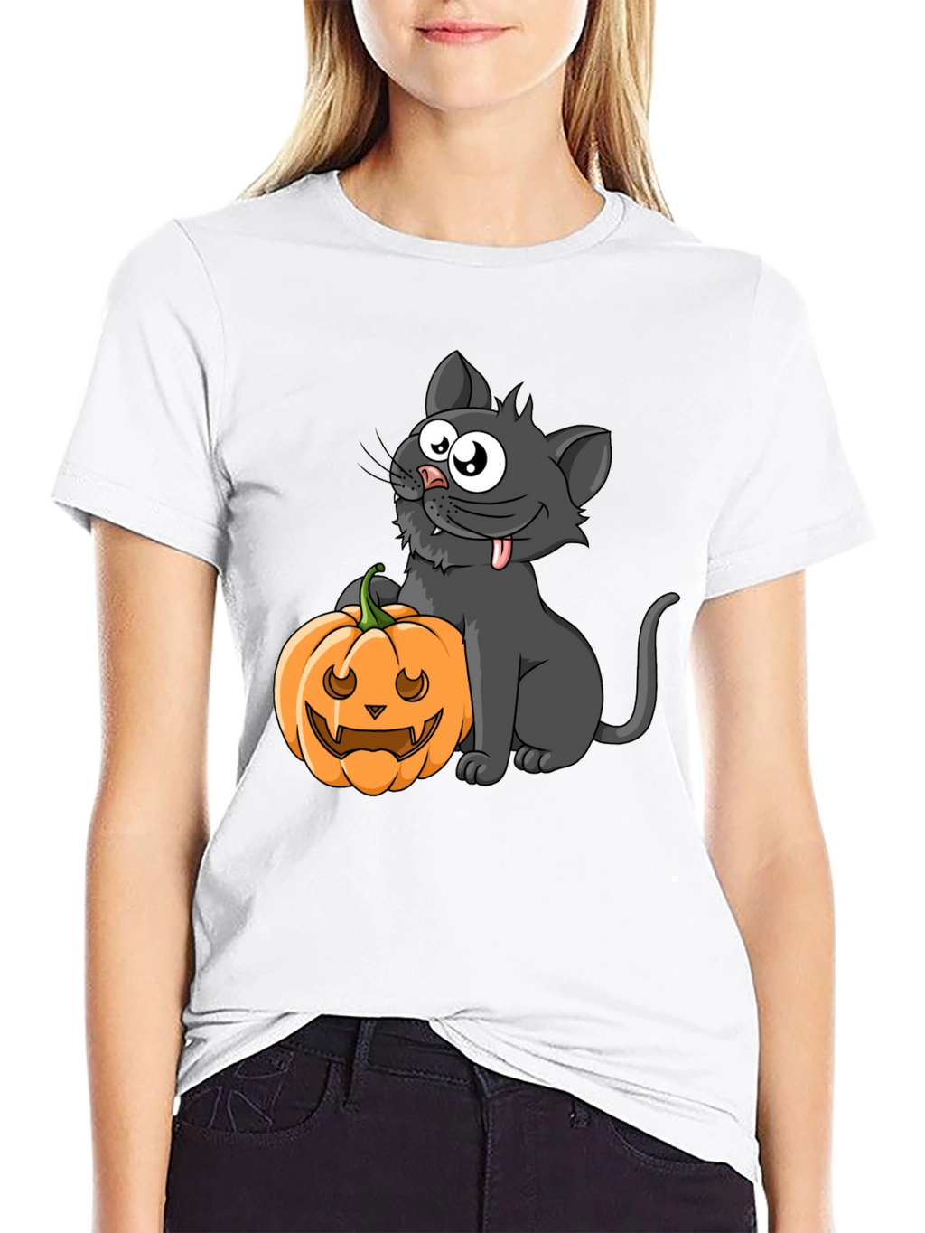 Halloween Cat & Pumpkin Graphic Tee