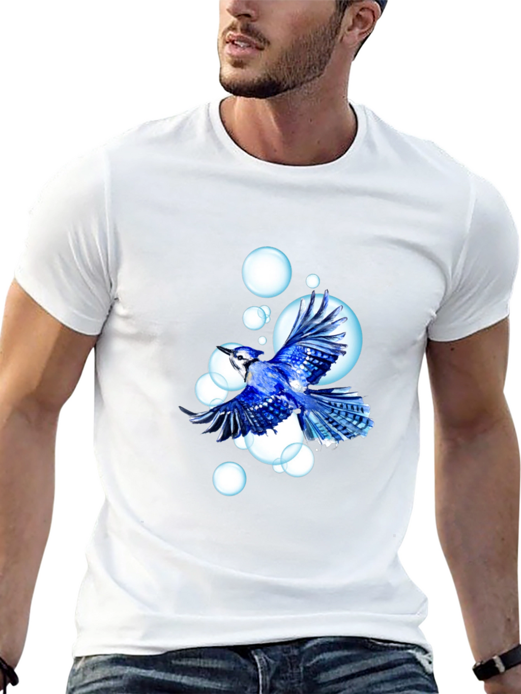 Blue Jay T-Shirt - Bird & Bubbles Design