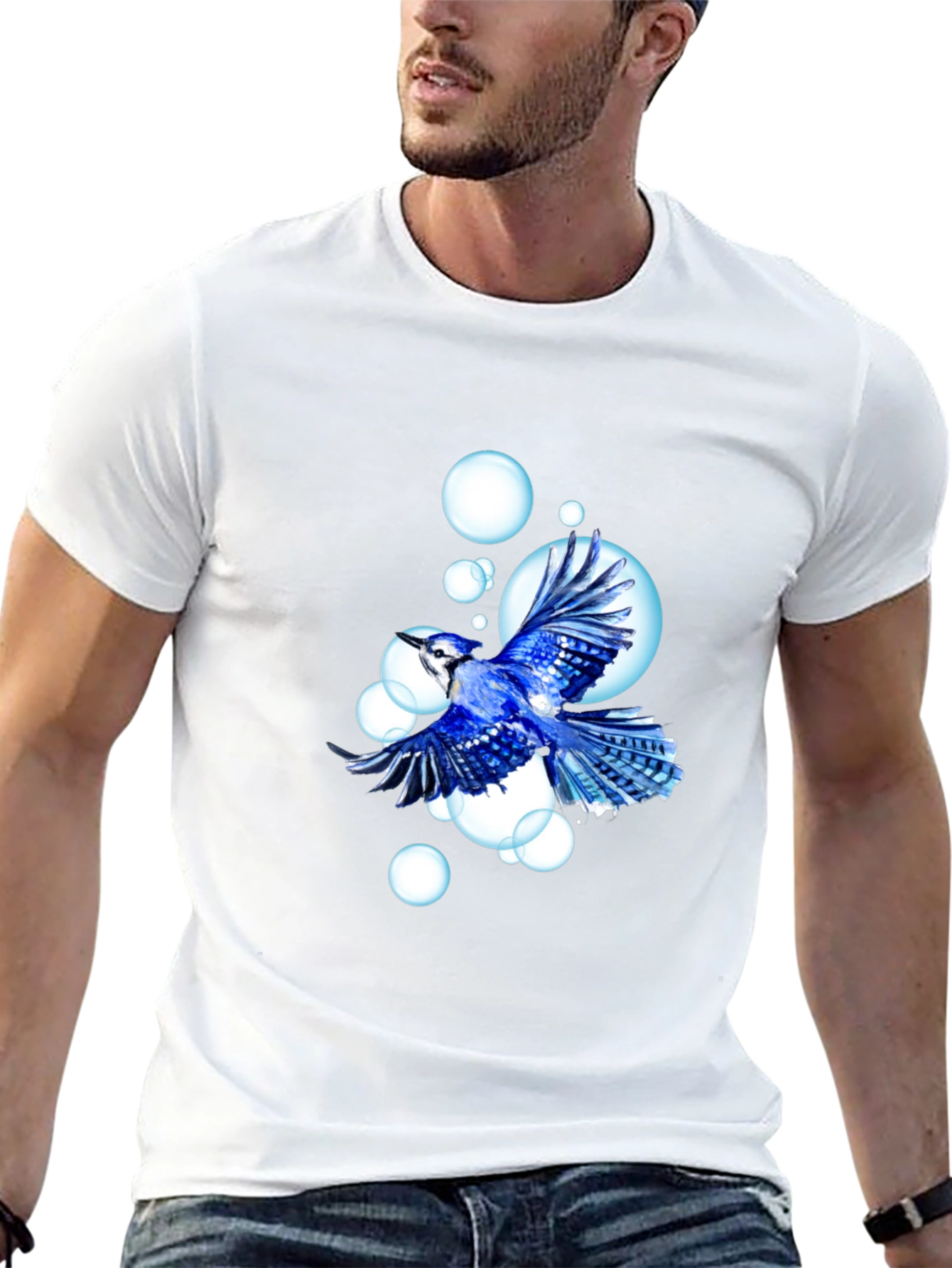 Blue Jay T-Shirt - Bird & Bubbles Design