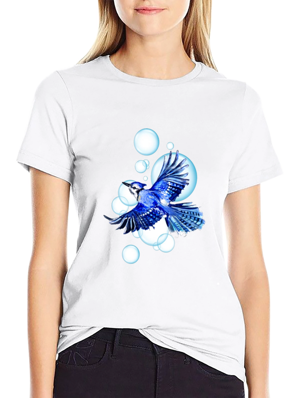 Blue Jay T-Shirt - Bird & Bubbles Design