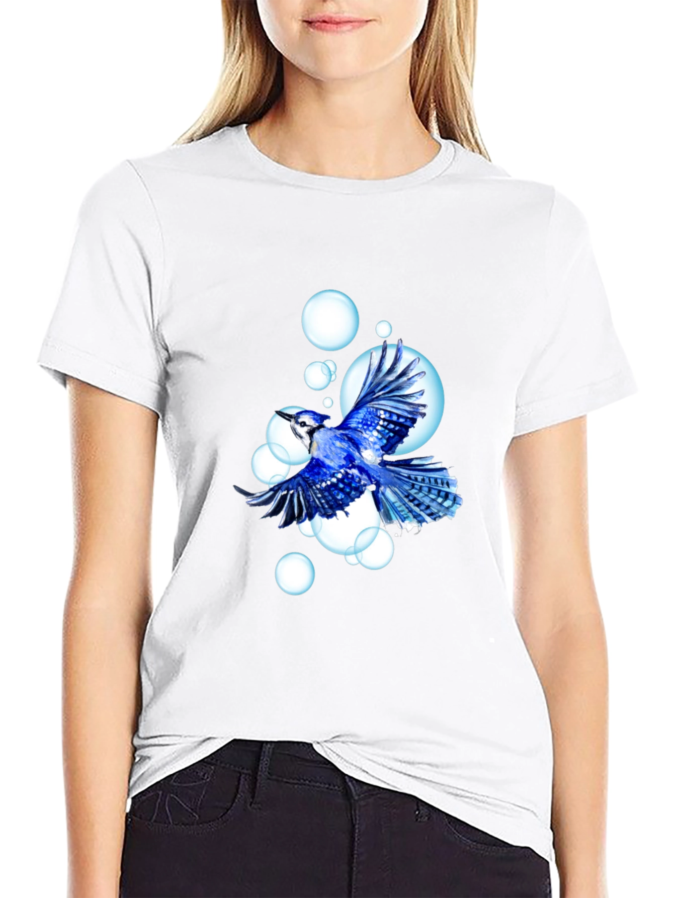 Blue Jay T-Shirt - Bird & Bubbles Design