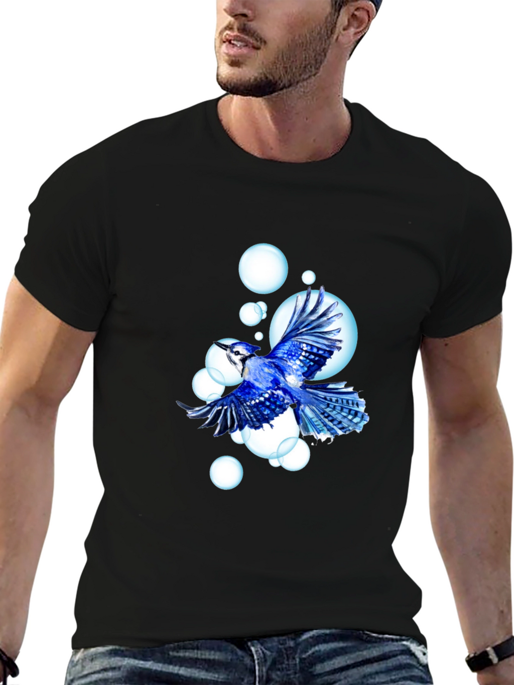 Blue Jay T-Shirt - Bird & Bubbles Design