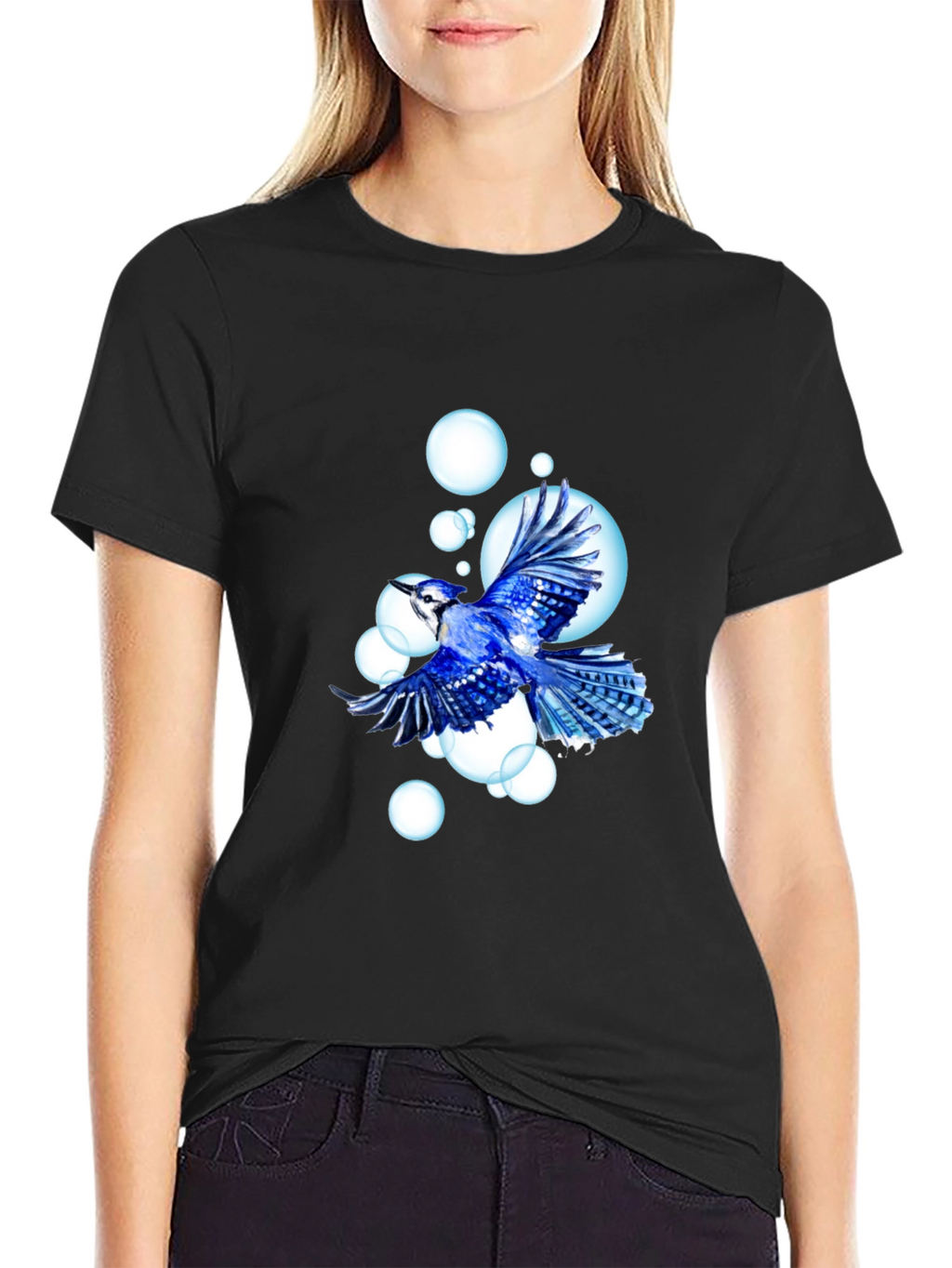 Blue Jay T-Shirt - Bird & Bubbles Design