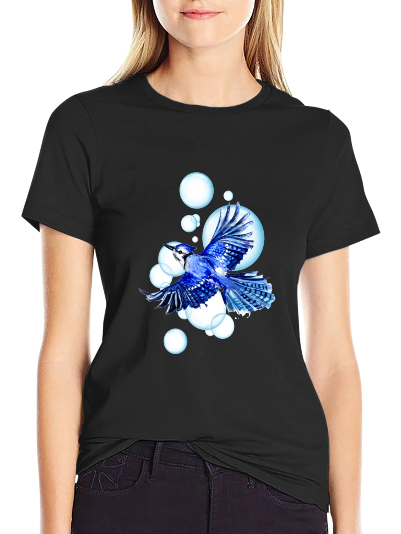 Blue Jay T-Shirt - Bird & Bubbles Design