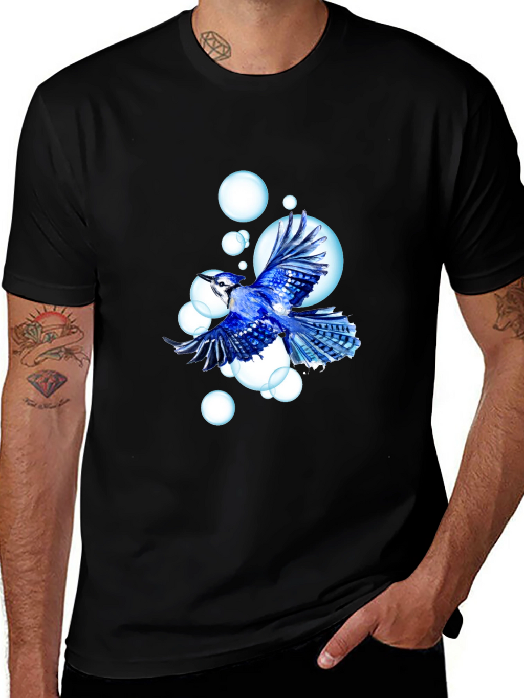 Blue Jay T-Shirt - Bird & Bubbles Design