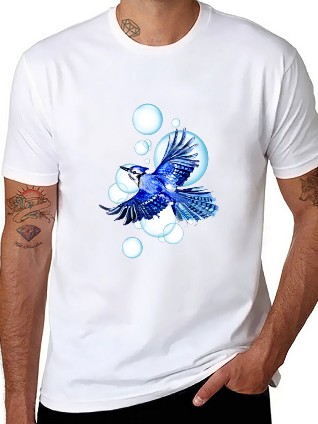 Blue Jay T-Shirt - Bird & Bubbles Design