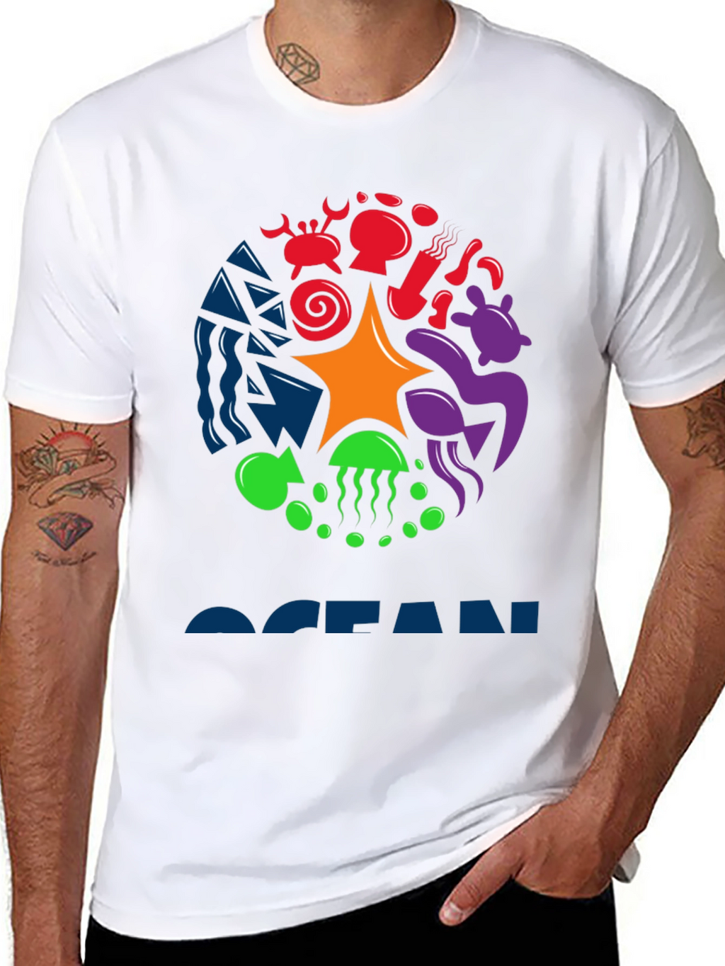 Ocean Life Graphic Tee - Black Cotton T-Shirt
