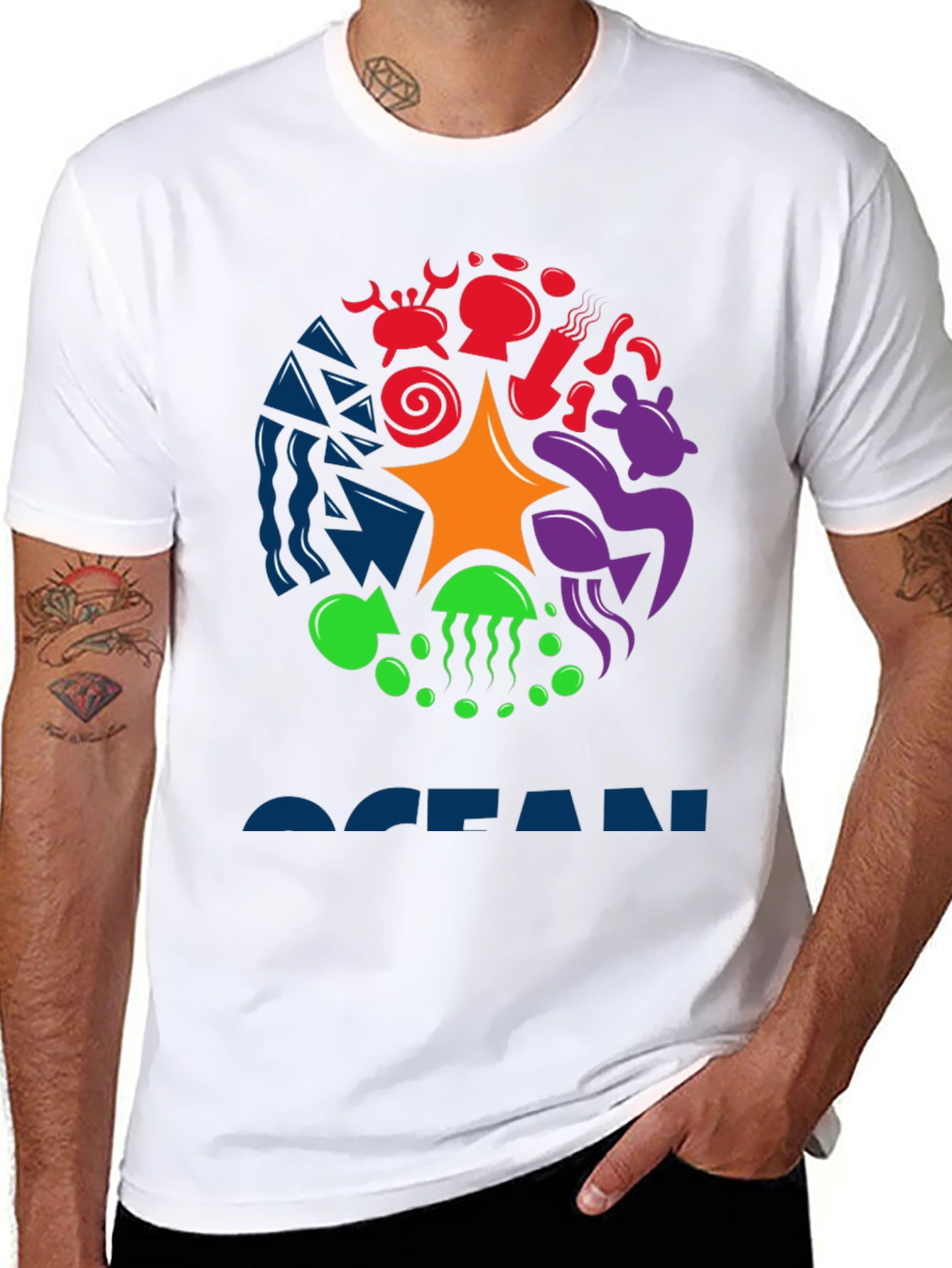 Ocean Life Graphic Tee - Black Cotton T-Shirt