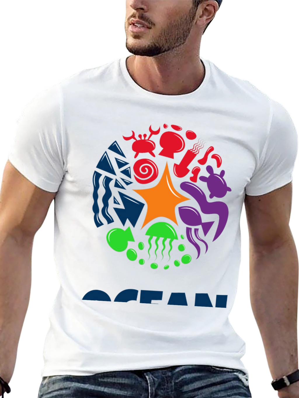 Ocean Life Graphic Tee - Black Cotton T-Shirt