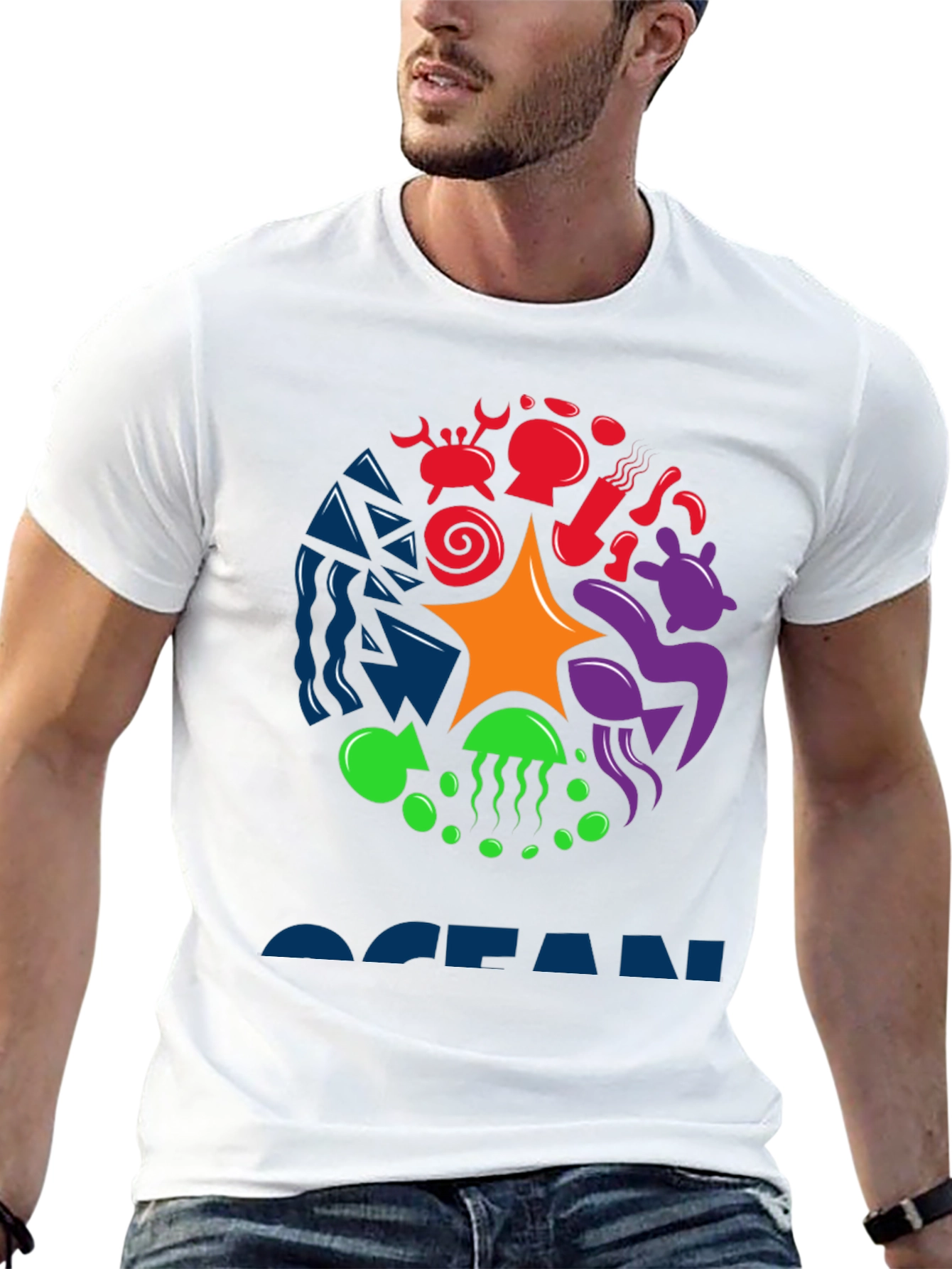 Ocean Life Graphic Tee - Black Cotton T-Shirt