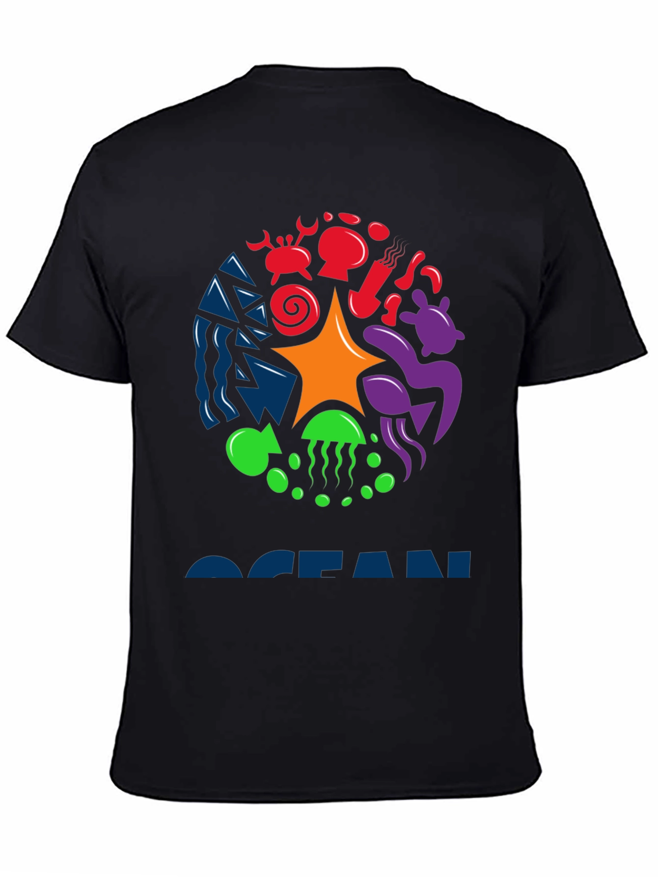 Ocean Life Graphic Tee - Black Cotton T-Shirt