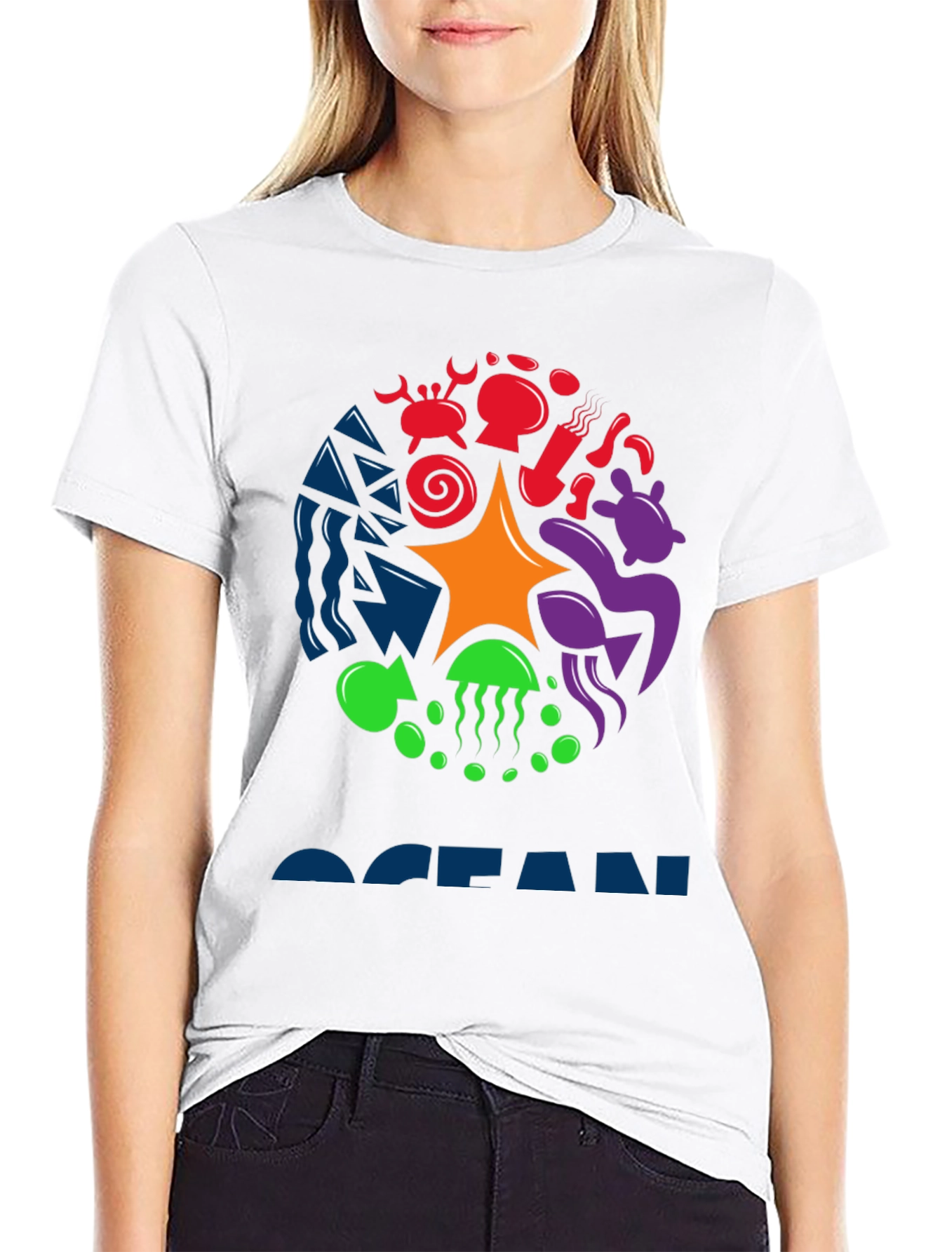 Ocean Life Graphic Tee - Black Cotton T-Shirt