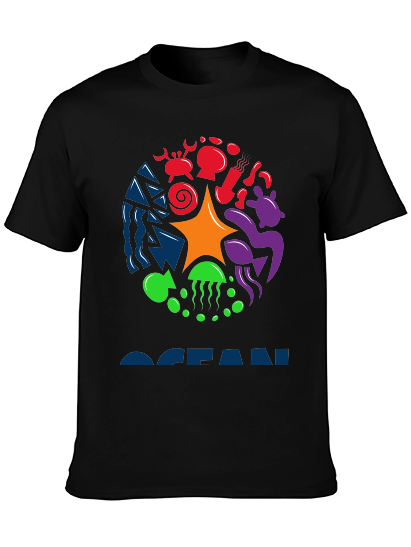 Ocean Life Graphic Tee - Black Cotton T-Shirt